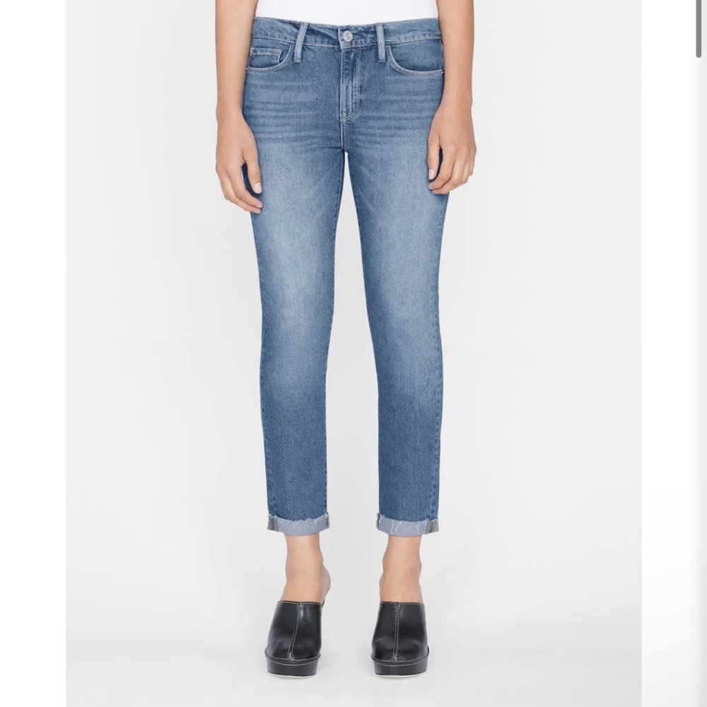 Frame Denim Le Garçon Jean Deepwater Raw Hem Boyfriend Mid Rise Relaxed Fit 26